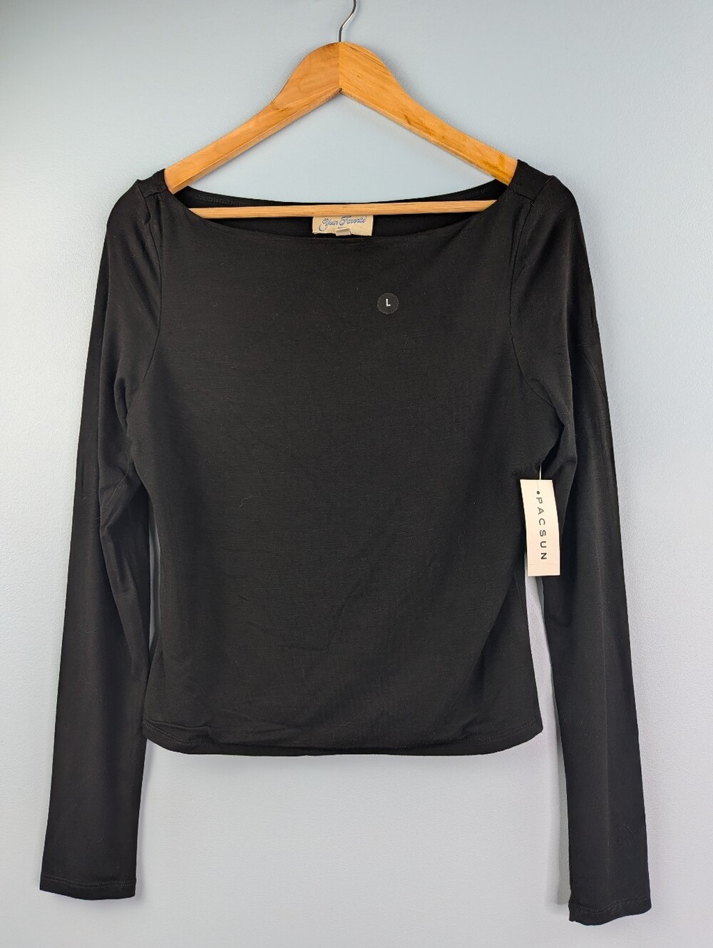Pac Sun Your Favorite Shaina Long Sleeve Boat Neck Top Black Large